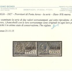 ITALIA – 1927 – Provvisori di Posta Aerea – la serie – (Sass. 8/9) nuova.