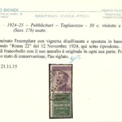 ITALIA – 1924-25 – Pubblicitari – Tagliacozzo – 50c. violetto e verde (Sass. 17b) usato.