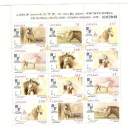 Spagna 2000 Espana 2000 Esposizione filatelica di Madrid Cavalli andalusi Minifoglio di 2 serie 3290/95 3290 A/ 95 A